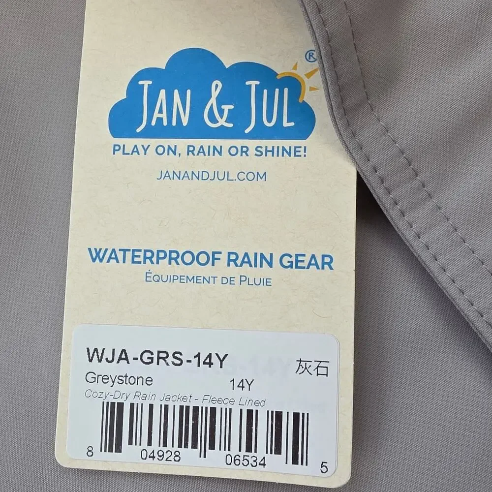 Jan & Jul Cozy-Dry Waterproof Rain Jacket Fleece Lined Gray Youth 14Y (14-16)
